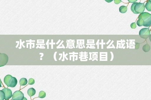 水市是什么意思是什么成语？（水市巷项目）