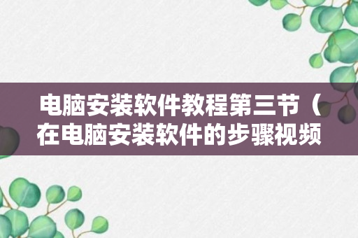 电脑安装软件教程第三节（在电脑安装软件的步骤视频）