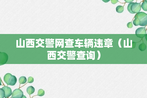 山西交警网查车辆违章（山西交警查询）