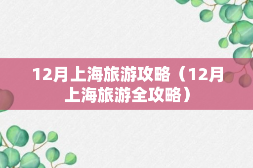 12月上海旅游攻略（12月上海旅游全攻略）