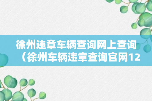 徐州违章车辆查询网上查询（徐州车辆违章查询官网12123）