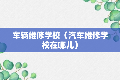 车辆维修学校（汽车维修学校在哪儿）