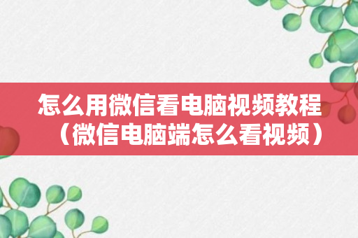 怎么用微信看电脑视频教程（微信电脑端怎么看视频）