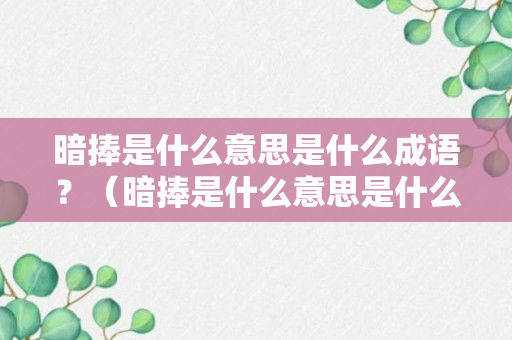 暗捧是什么意思是什么成语？（暗捧是什么意思是什么成语解释）