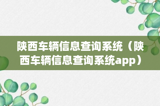 陕西车辆信息查询系统（陕西车辆信息查询系统app）