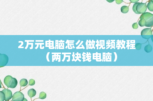 2万元电脑怎么做视频教程（两万块钱电脑）