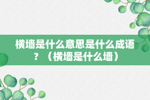 横墙是什么意思是什么成语？（横墙是什么墙）