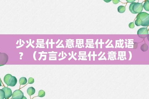 少火是什么意思是什么成语？（方言少火是什么意思）