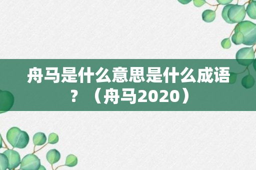 舟马是什么意思是什么成语？（舟马2020）