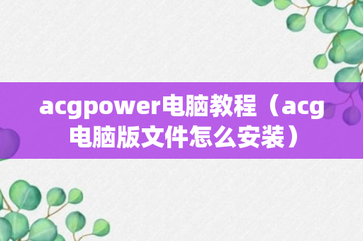 acgpower电脑教程（acg电脑版文件怎么安装）