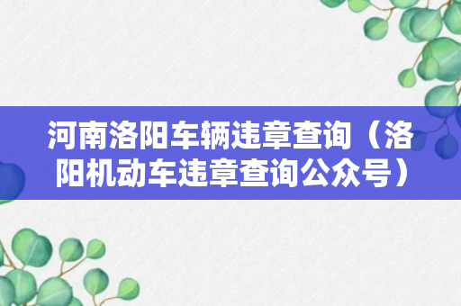 河南洛阳车辆违章查询（洛阳机动车违章查询公众号）