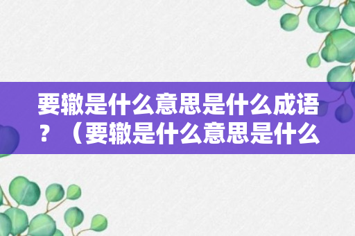 要辙是什么意思是什么成语？（要辙是什么意思是什么成语解释）