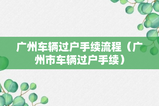 广州车辆过户手续流程（广州市车辆过户手续）