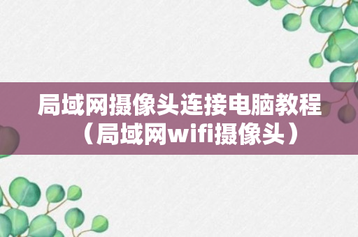 局域网摄像头连接电脑教程（局域网wifi摄像头）