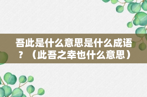 吾此是什么意思是什么成语？（此吾之幸也什么意思）