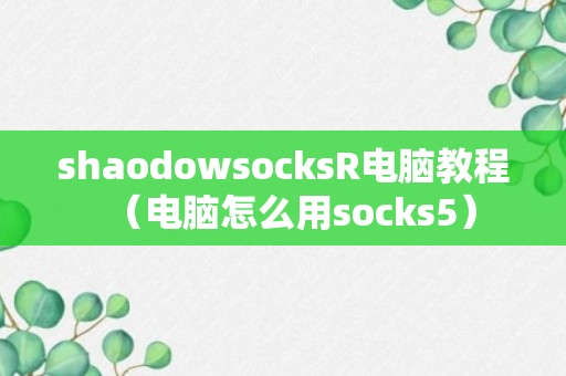 shaodowsocksR电脑教程（电脑怎么用socks5）