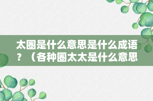 太圈是什么意思是什么成语？（各种圈太太是什么意思）