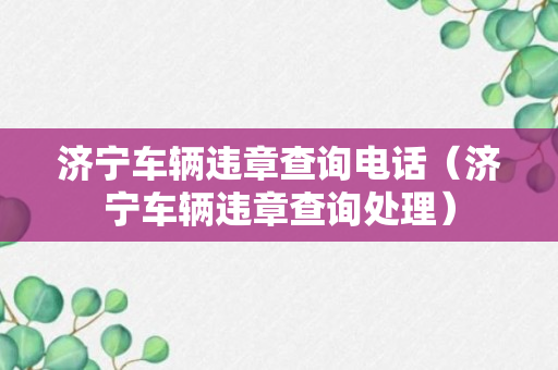 济宁车辆违章查询电话（济宁车辆违章查询处理）