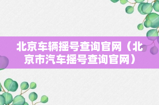 北京车辆摇号查询官网（北京市汽车摇号查询官网）