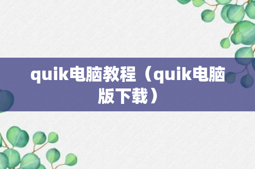 quik电脑教程（quik电脑版下载）