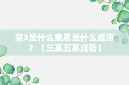 某3是什么意思是什么成语？（三某五某成语）