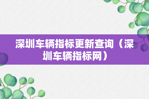 深圳车辆指标更新查询（深圳车辆指标网）