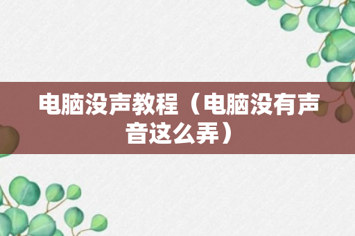 电脑没声教程（电脑没有声音这么弄）