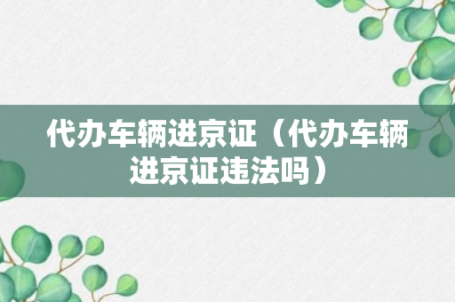 代办车辆进京证（代办车辆进京证违法吗）