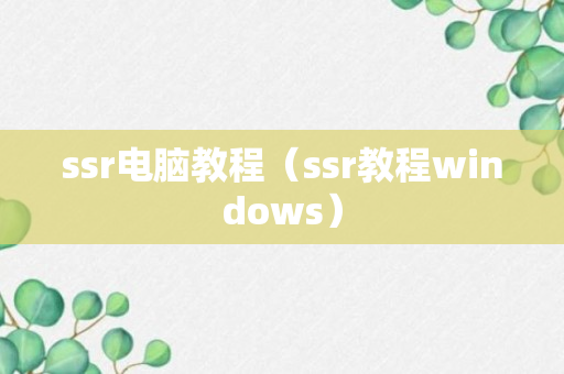 ssr电脑教程（ssr教程windows）