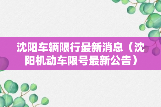 沈阳车辆限行最新消息（沈阳机动车限号最新公告）