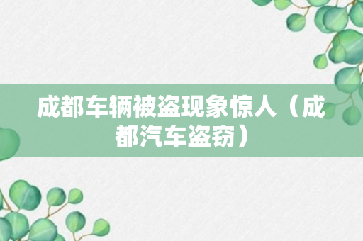 成都车辆被盗现象惊人（成都汽车盗窃）