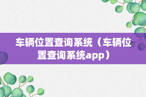 车辆位置查询系统（车辆位置查询系统app）