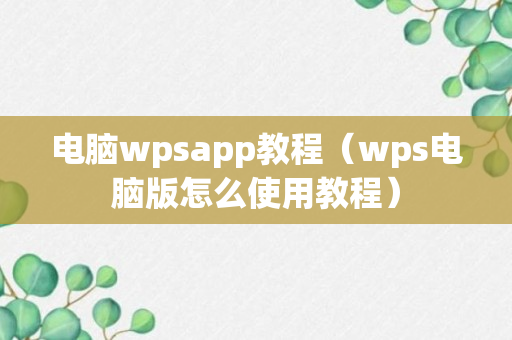 电脑wpsapp教程（wps电脑版怎么使用教程）