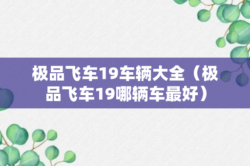 极品飞车19车辆大全（极品飞车19哪辆车最好）