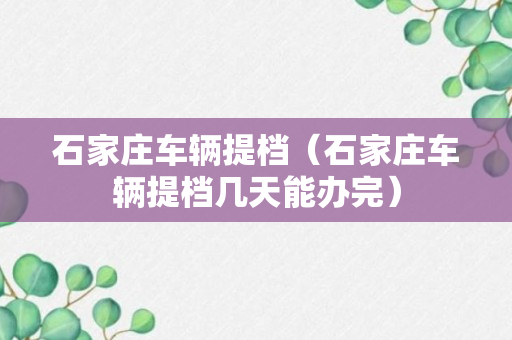 石家庄车辆提档（石家庄车辆提档几天能办完）