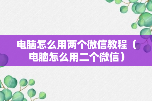 电脑怎么用两个微信教程（电脑怎么用二个微信）