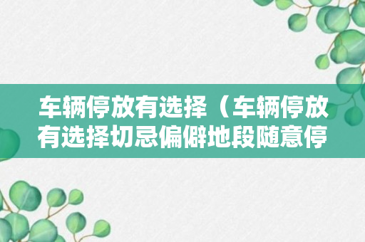 车辆停放有选择（车辆停放有选择切忌偏僻地段随意停放吗）