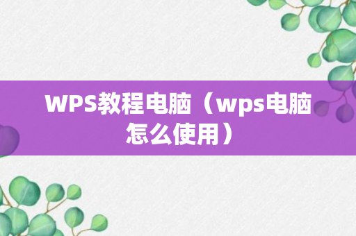 WPS教程电脑（wps电脑怎么使用）