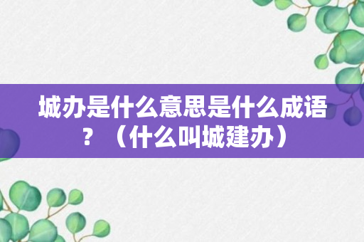 城办是什么意思是什么成语？（什么叫城建办）