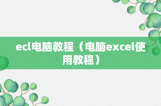 ecl电脑教程（电脑excel使用教程）