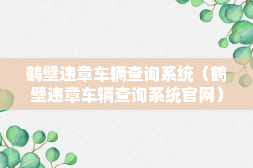 鹤壁违章车辆查询系统（鹤壁违章车辆查询系统官网）