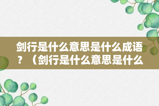 剑行是什么意思是什么成语？（剑行是什么意思是什么成语啊）