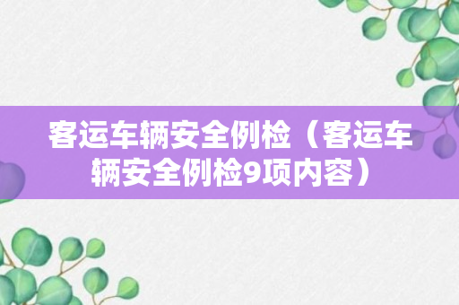 客运车辆安全例检（客运车辆安全例检9项内容）