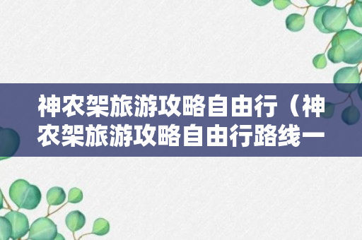 神农架旅游攻略自由行（神农架旅游攻略自由行路线一日游多少钱）