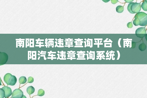 南阳车辆违章查询平台（南阳汽车违章查询系统）