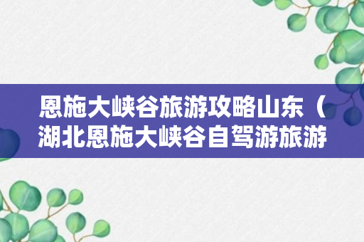 恩施大峡谷旅游攻略山东（湖北恩施大峡谷自驾游旅游攻略）