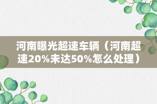 河南曝光超速车辆（河南超速20%未达50%怎么处理）