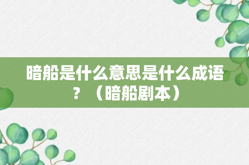 暗船是什么意思是什么成语？（暗船剧本）