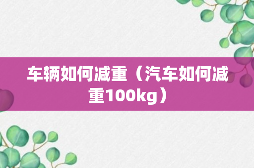 车辆如何减重（汽车如何减重100kg）